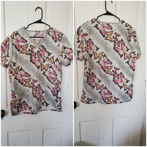 Butterfly theme scrub top